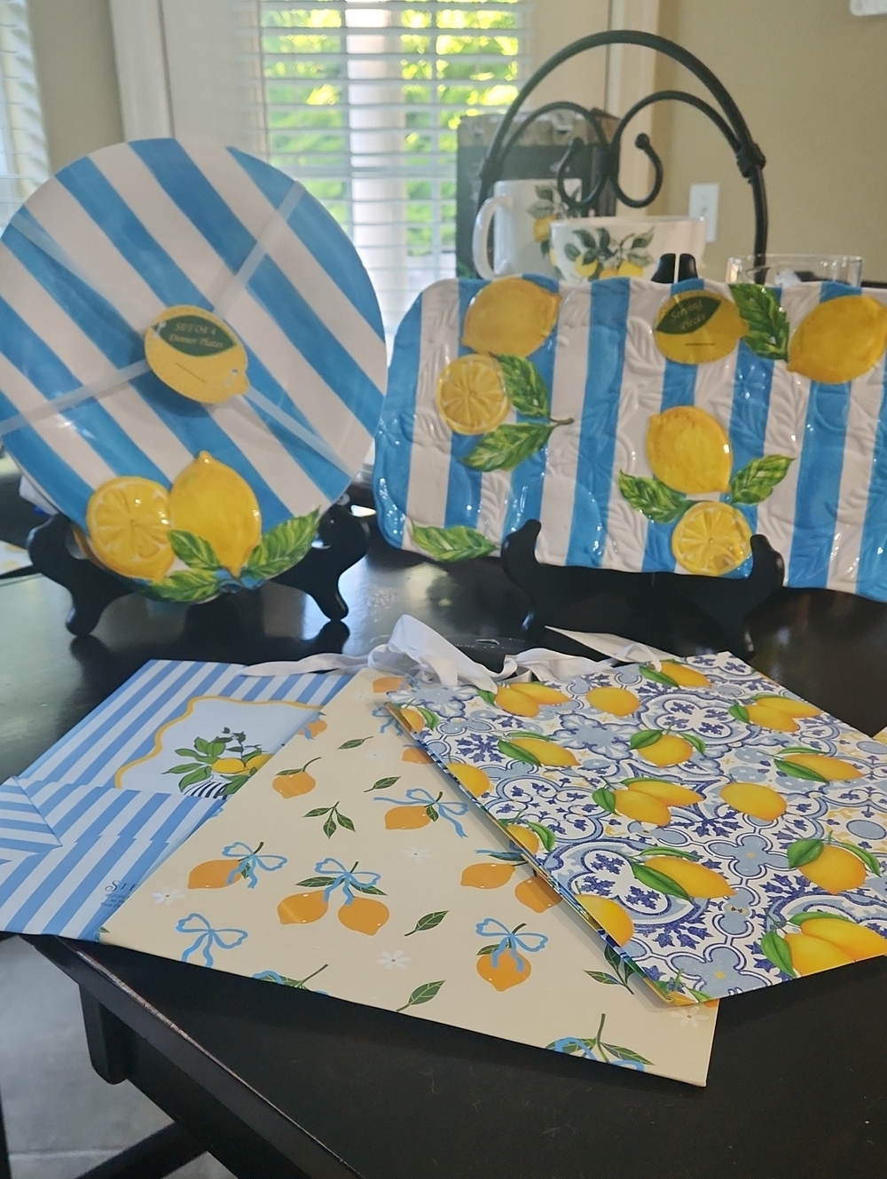 Lemon & Blue Stripe Disposable Party Tableware Set